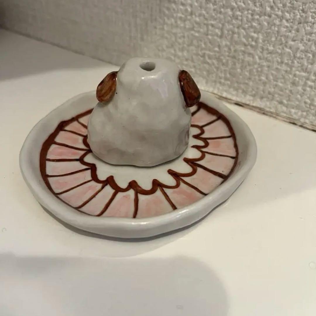 犬の一輪挿しと花模様皿付きセット　※一点物