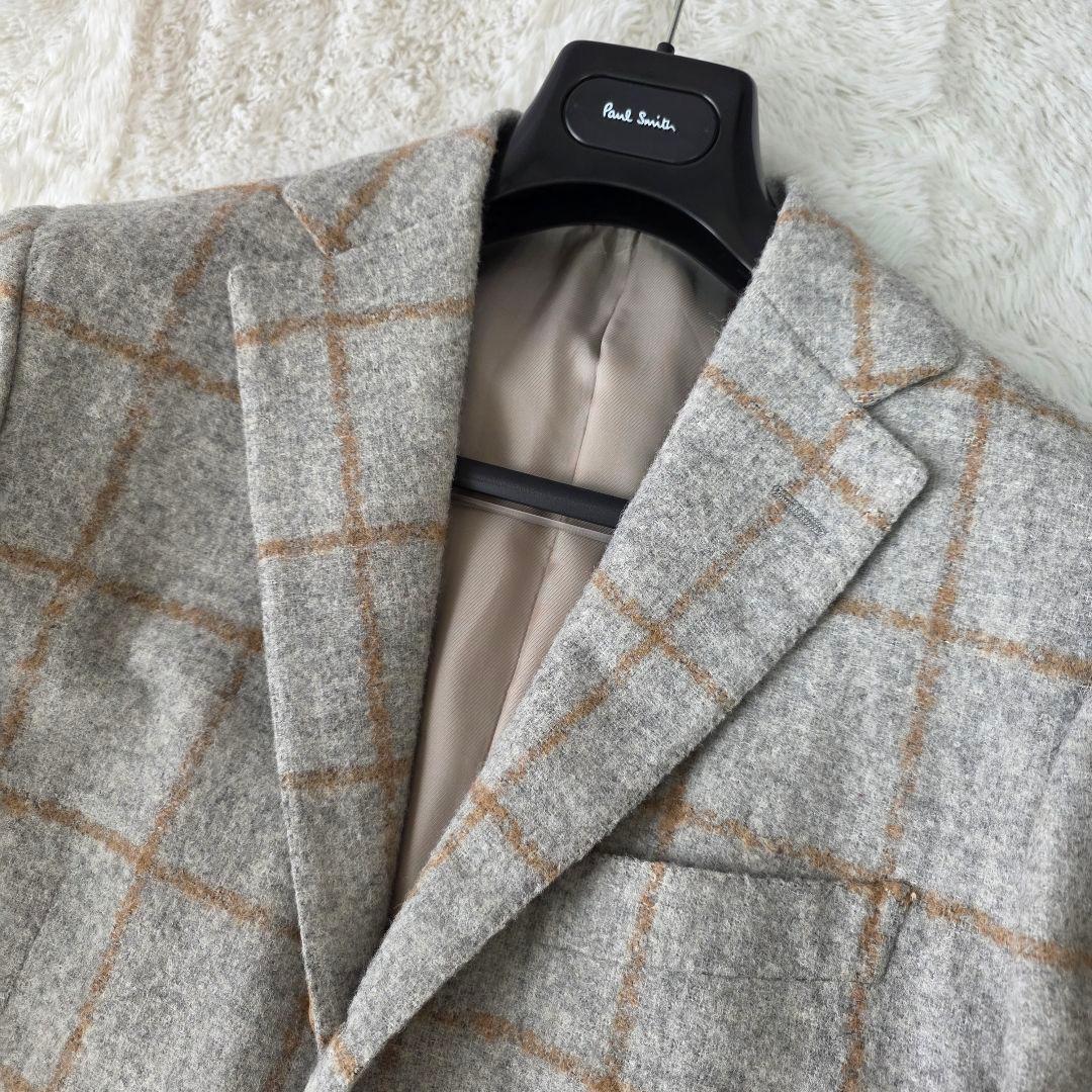 【アルパカ85%!!!】ビームスエフ テーラードジャケット チェック グレー系