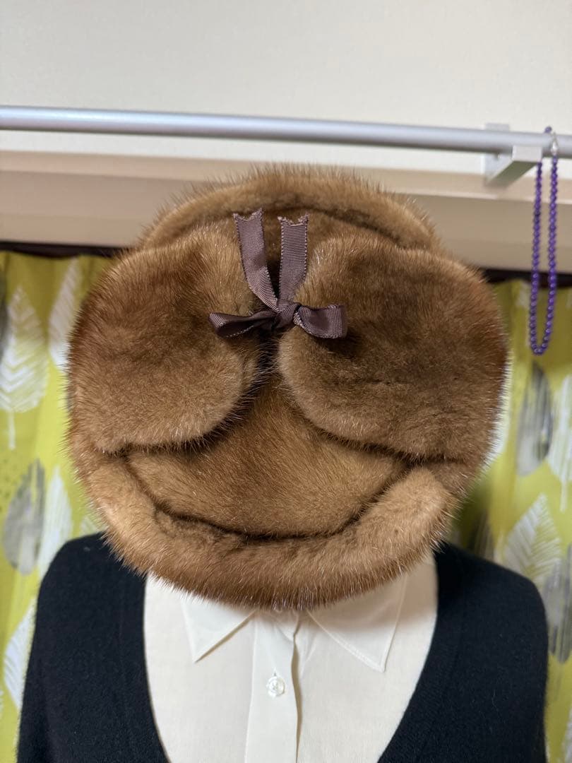 ミンクファー帽子　フライトキャップ ロシア帽 ブラウン 防寒　58cm ブラウン