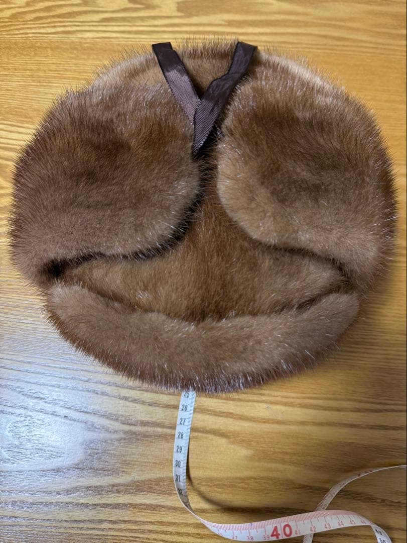 ミンクファー帽子　フライトキャップ ロシア帽 ブラウン 防寒　58cm ブラウン