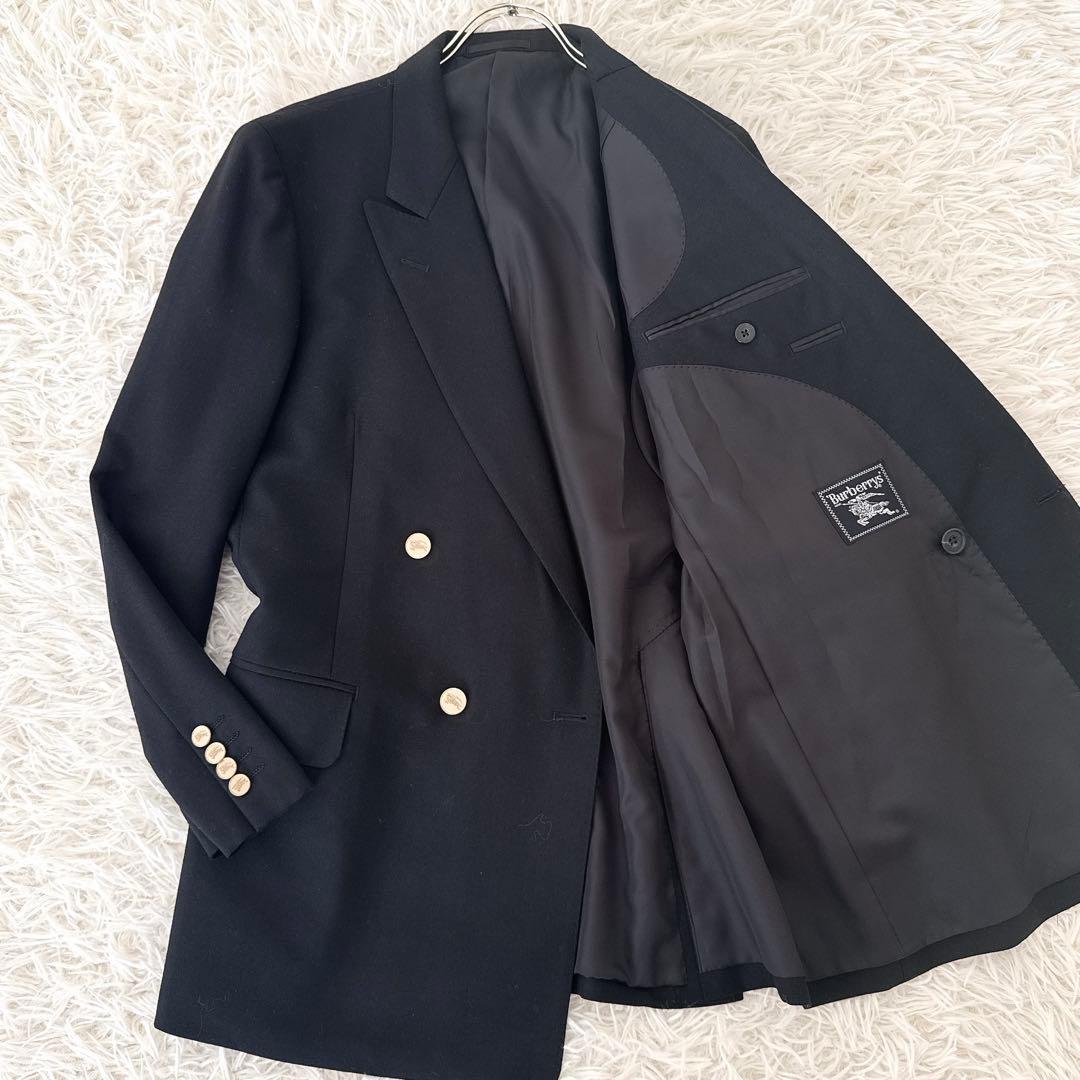 極美品 XL相当 バーバリー ブラック ブレザー ダブル テーラード 金ボタン