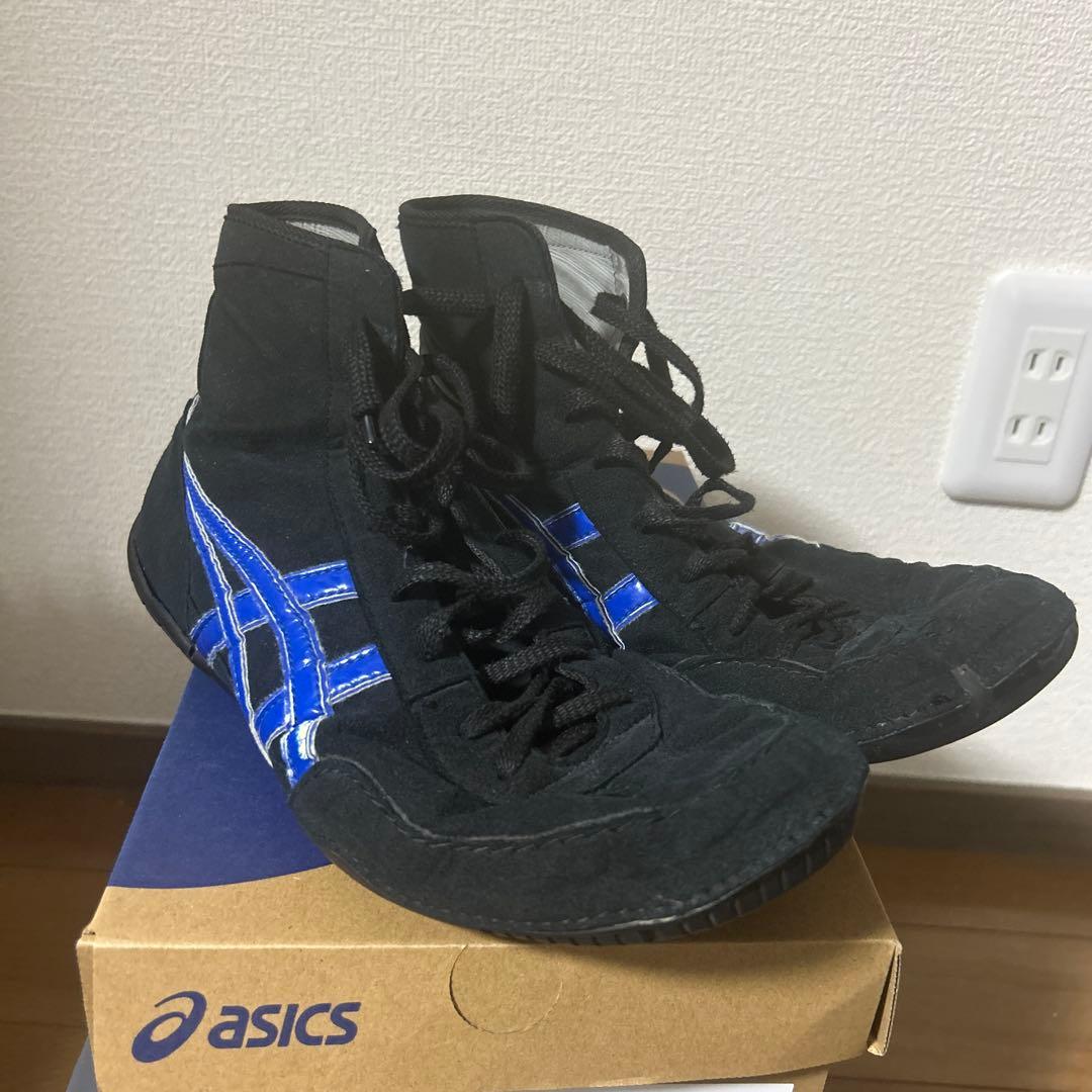 asics ボクシングシューズ ブラック/ブルー アシックスシューズ袋