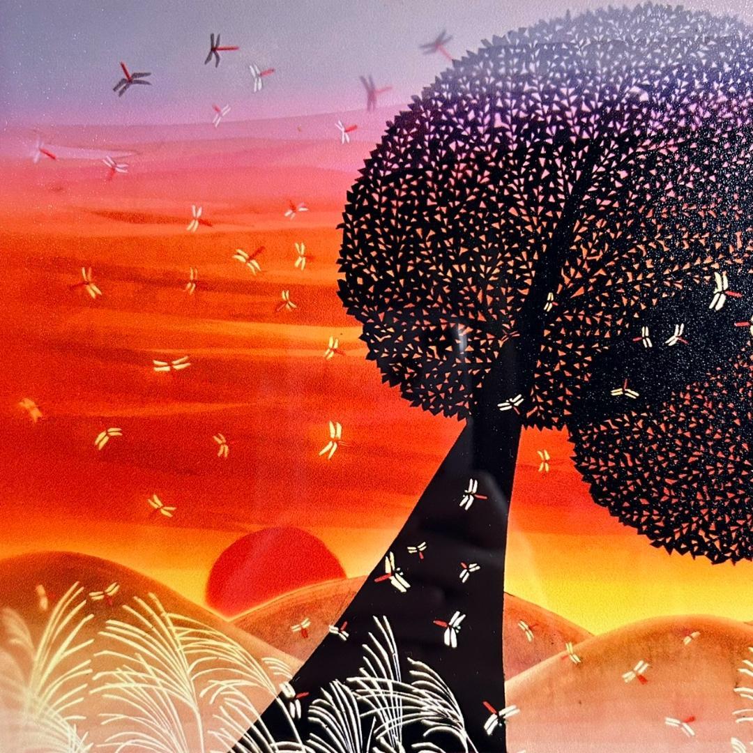 美品 藤城清治「夕日の思い出」レフグラフ 直筆サイン入 証明シール有 お洒落額装