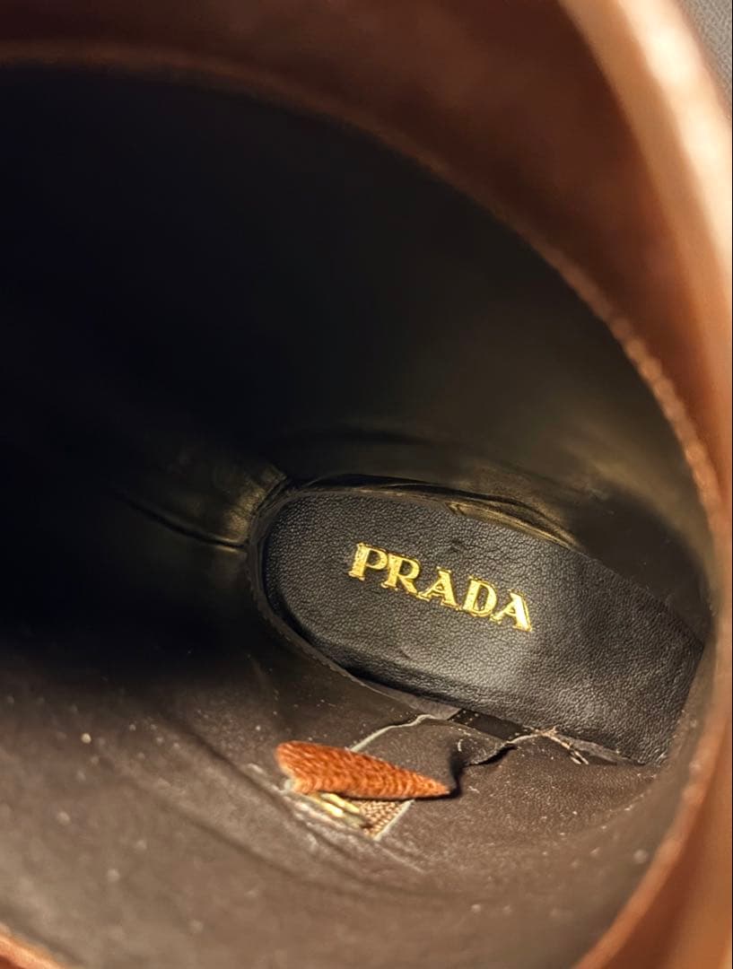 新品　PRADA ブラウン ロングブーツ　茶　シンプル35.5
