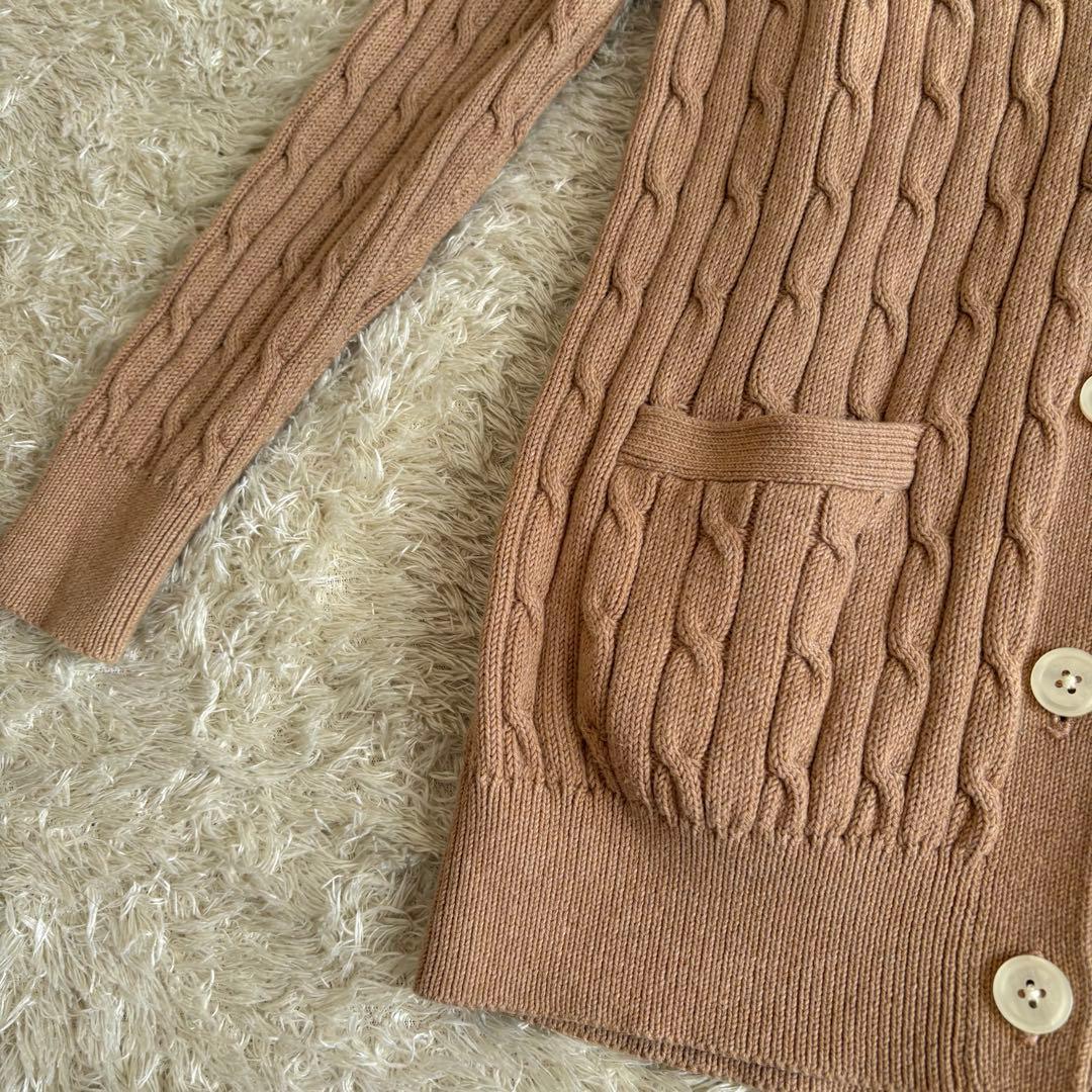 ラルフローレン ケーブルニット カーディガン ベージュ×白ポニー Lサイズ