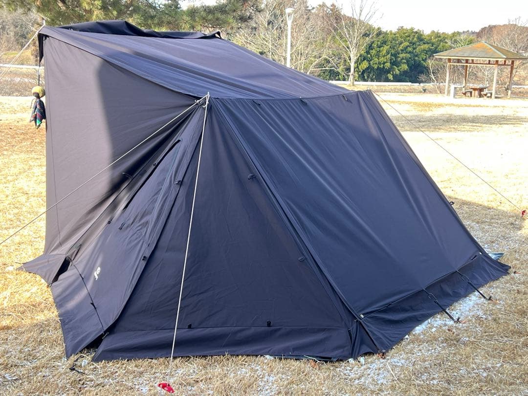 専用。G.Gパップテント2.0ブラック 前幕二股ポール グランドシートセット