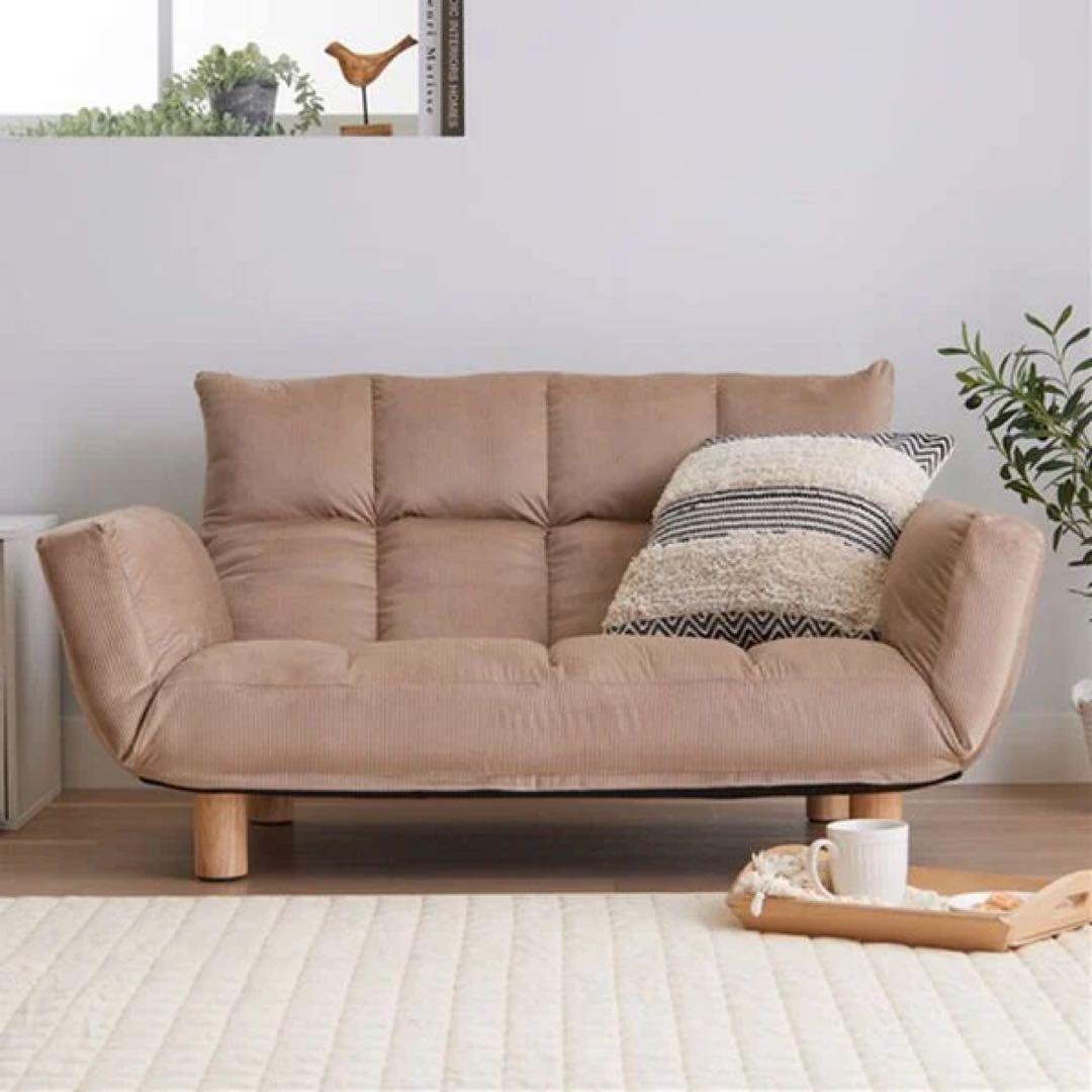 ふかふかカウチソファ　LIRAKU コーデュロイモカ　新品アウトレット