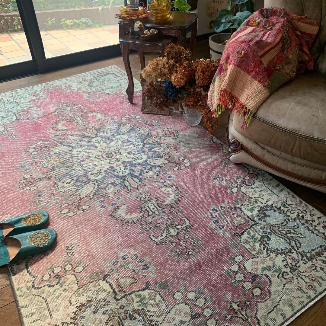 ペールピンク　トルコヴィンテージラグ　215×116 メダリオン