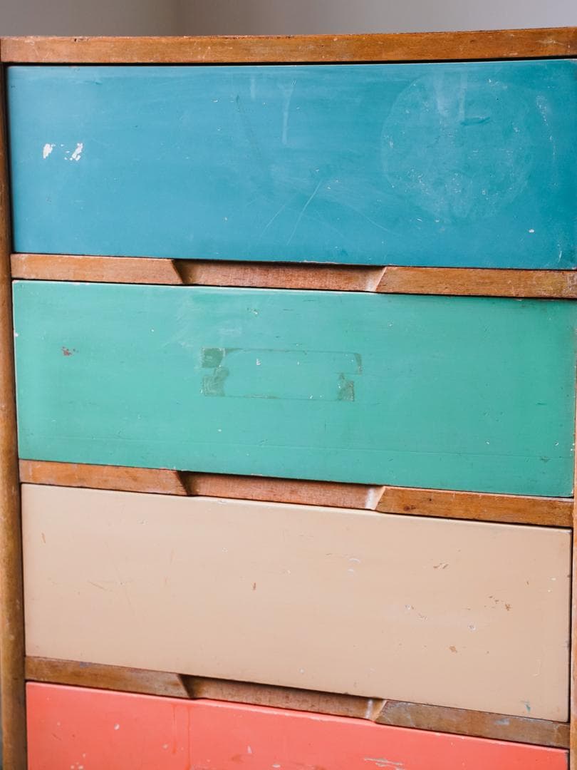 60-70's レトロポップ 古道具 木製 5段チェスト/収納 アンティーク