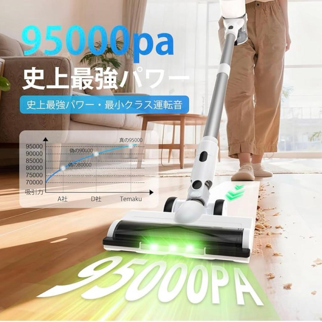 掃除機 コードレス　除菌 95Kpa真超強力吸引濾過 75分　置くだけ　充電