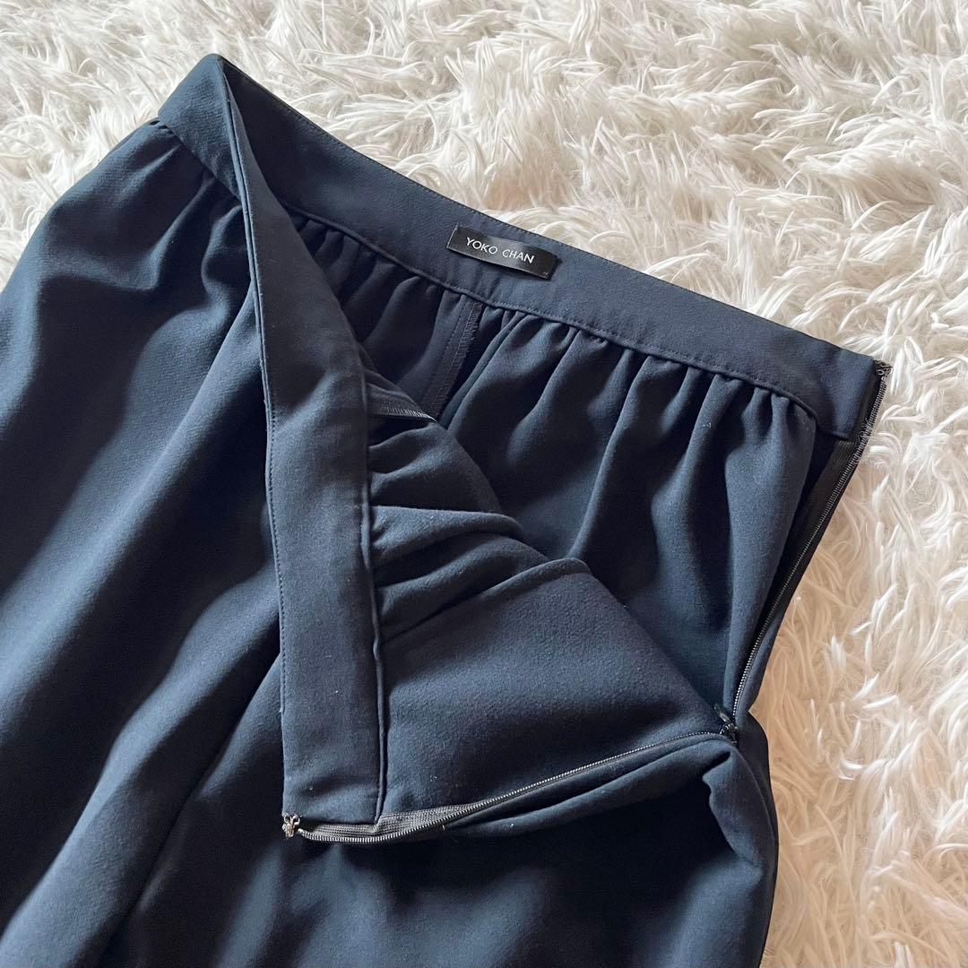 美品✨ ヨーコチャン ハイウエストギャザーパンツ ネイビー サイズ38 定番