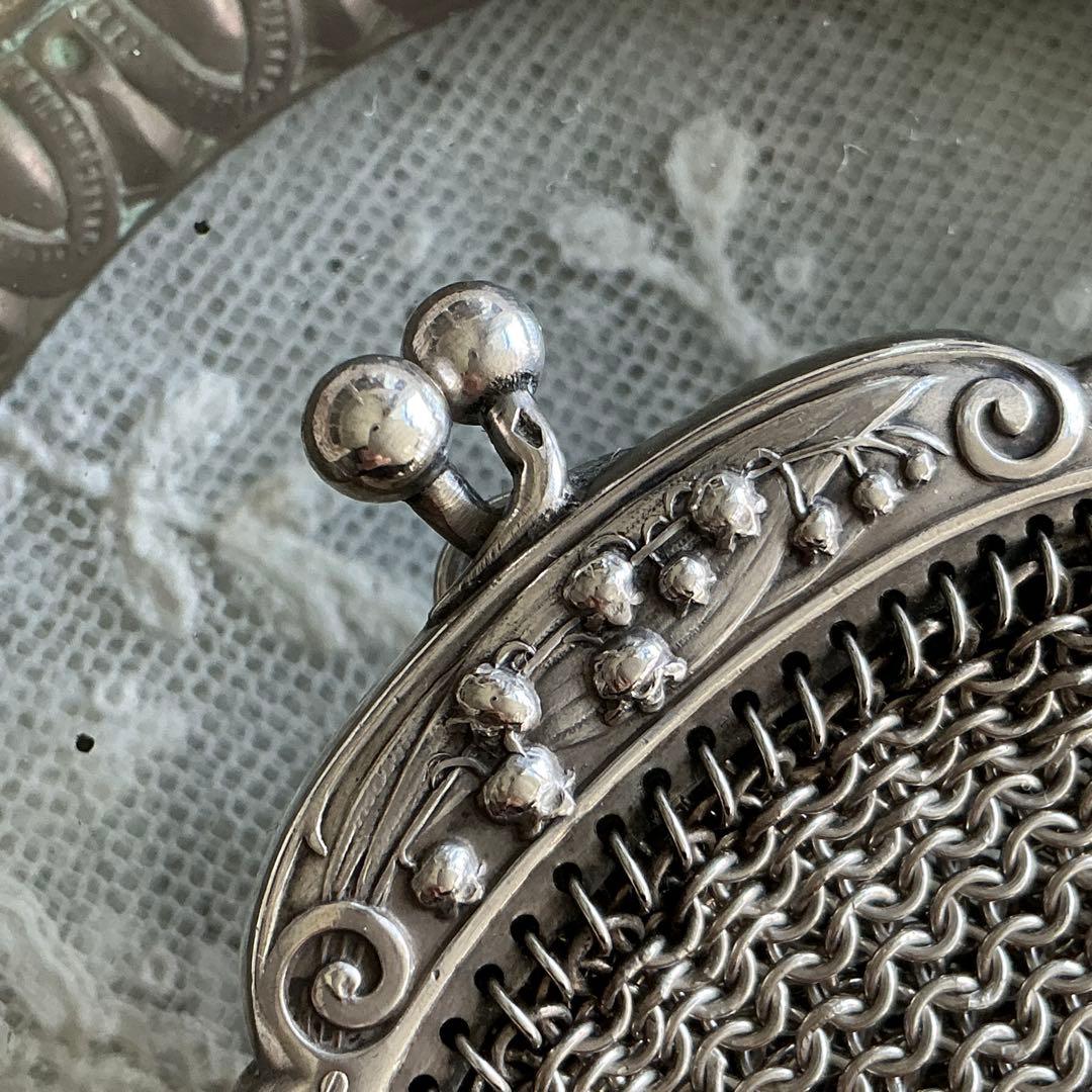 フランスアンティーク　すずらん　シルバー　純銀　パース　シャトレーン