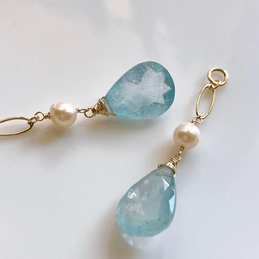 Kaya◆希少石✧大粒✧シンデレラアクアマリンチャーム✧あこや真珠