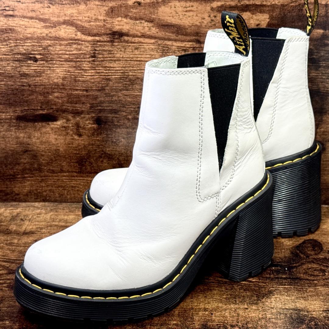 ☆即発 Dr.Martens ホワイトレザー チェルシーブーツ 厚底 サイドゴア