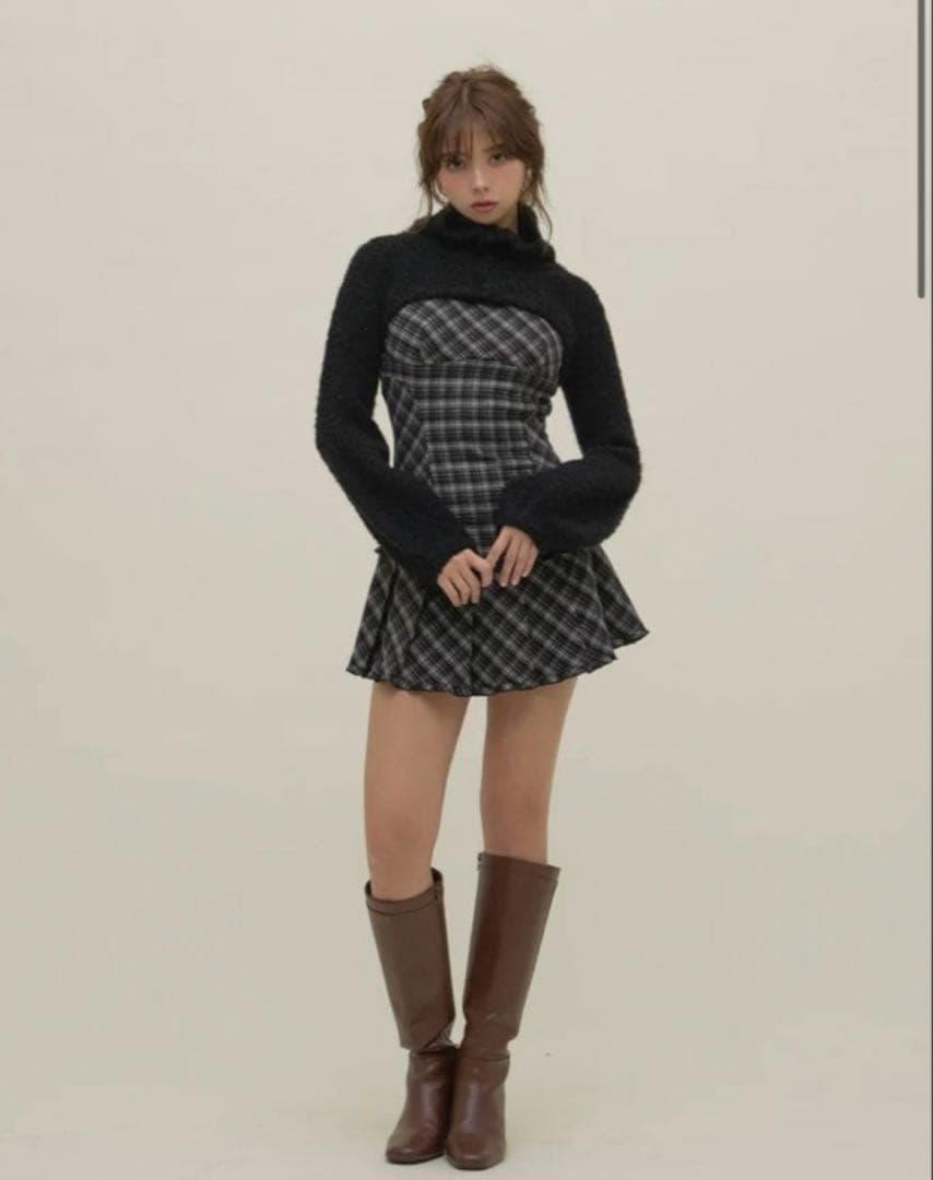 ワンピース andmary Lulu check set mini dress black