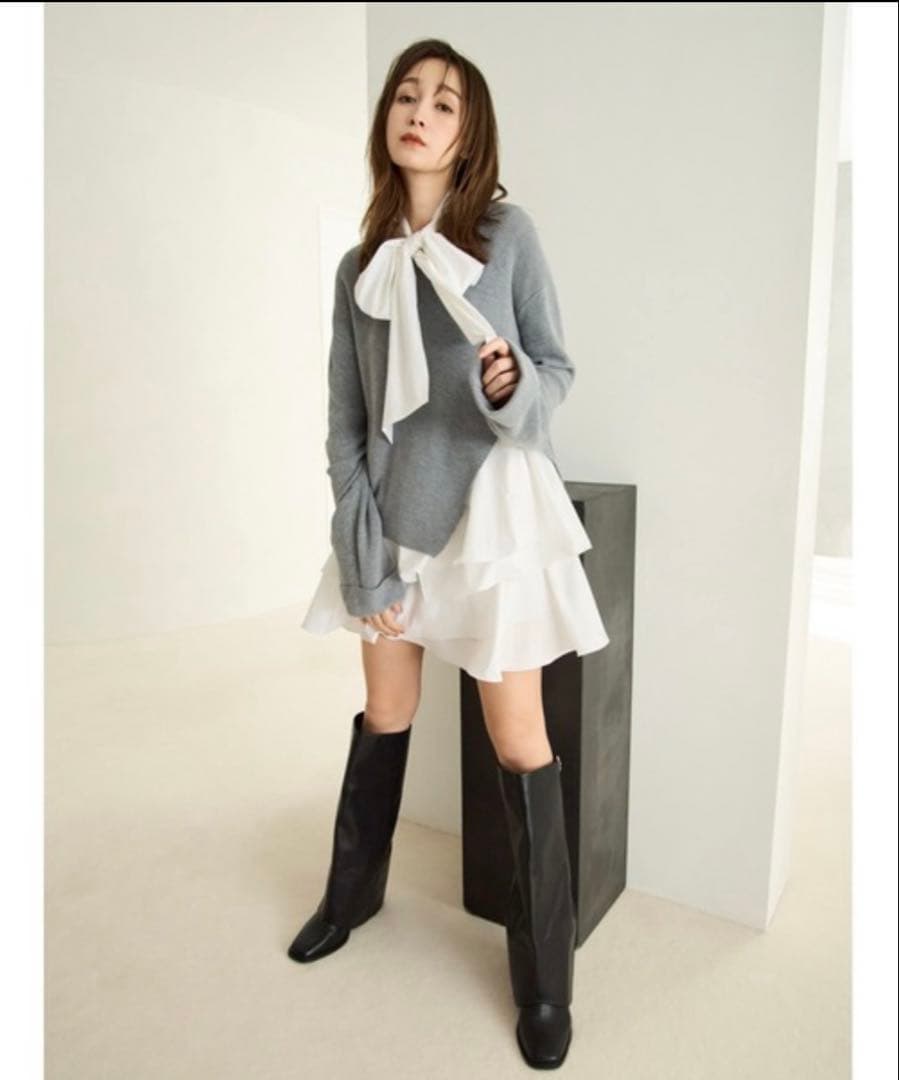 FRAY I.D ワンピース リボンタイコンビニットチュニック グレー