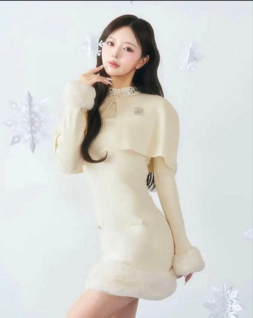 ダーリッチ Darich ビジューケープニットミニワンピース ホワイト フリー