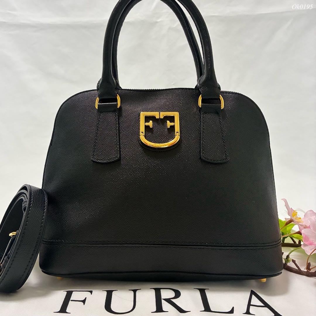 【未使用級】フルラ ファンタスティカ S 2way ハンドバッグ レザー 黒