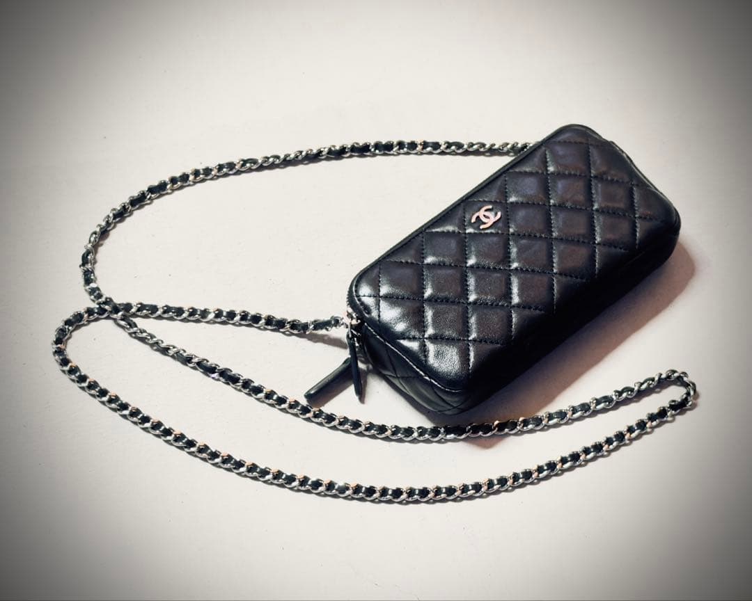 CHANEL シャネル Wファスナー チェーンウォレット マトラッセ ラムスキン