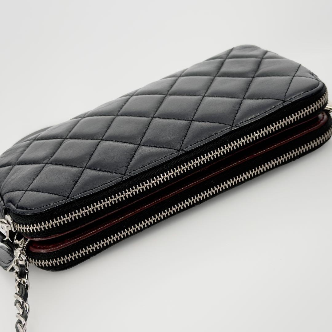 CHANEL シャネル Wファスナー チェーンウォレット マトラッセ ラムスキン