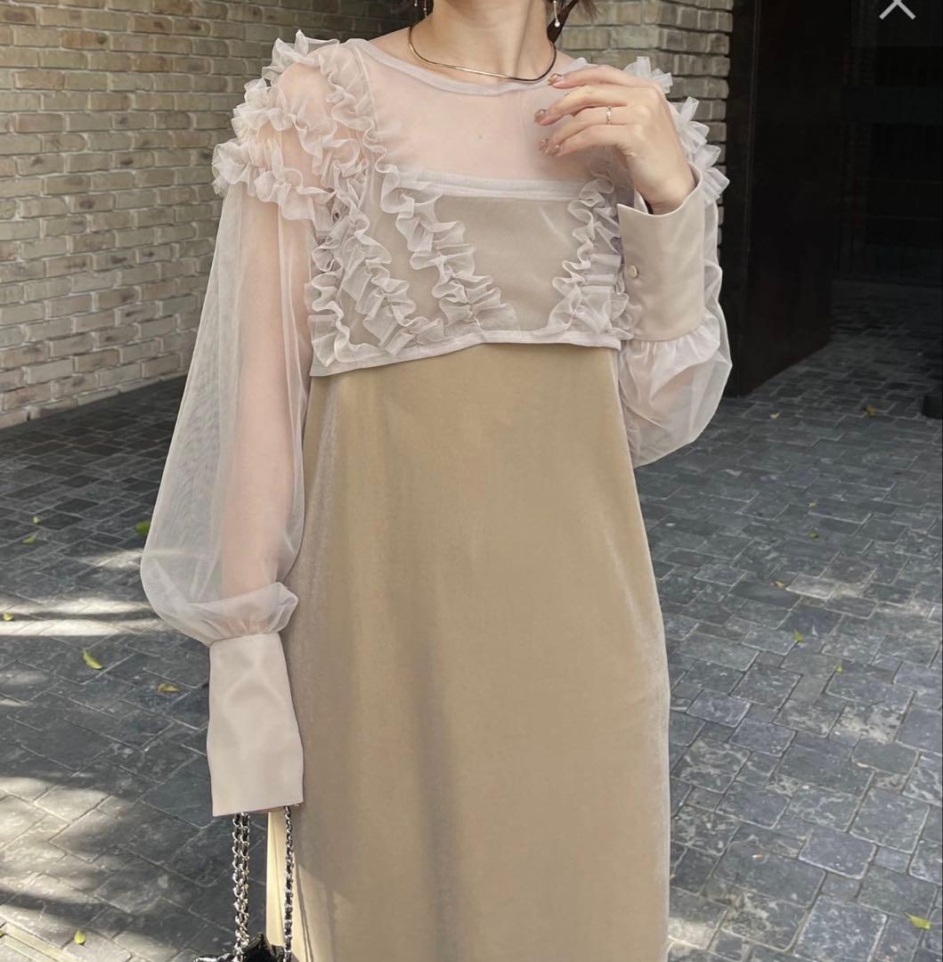 【CAPRICIEUX LE'MAGE】チュールフリルベロアワンピース