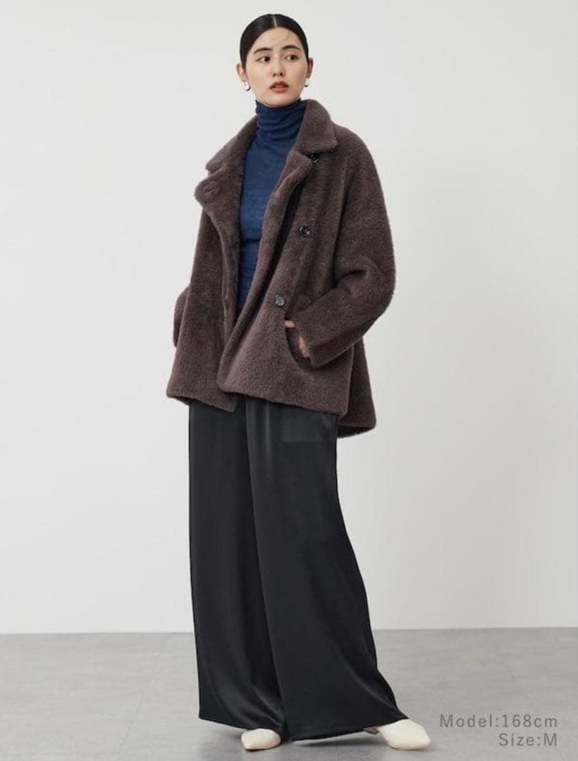 美品　PLST フェザーヤーンニットコート　ブラウン　S