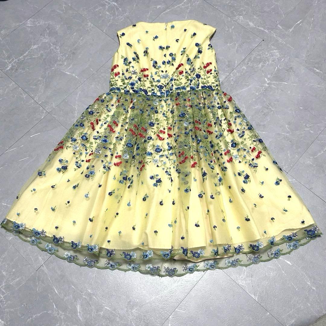 【fine】バンビーニ ドレス ワンピース 花柄 刺繍 黄色 ノースリーブ
