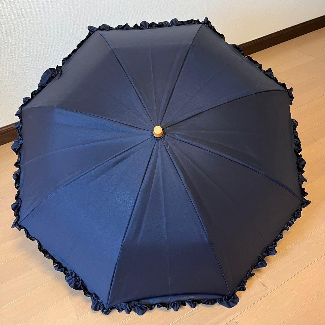 サンバリア100＊折りたたみ日傘 2段折 フリル ネイビー
