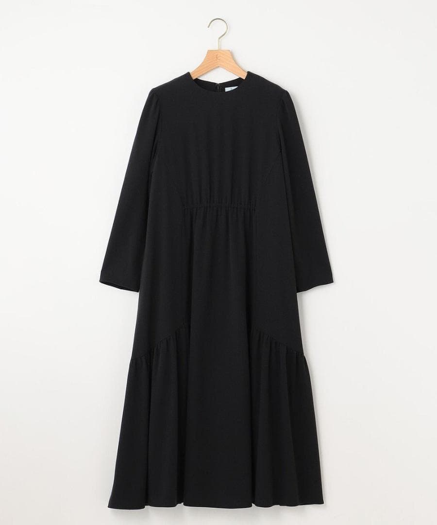 美品！組曲　ウォームジョーゼットティアード ワンピース　ブラック