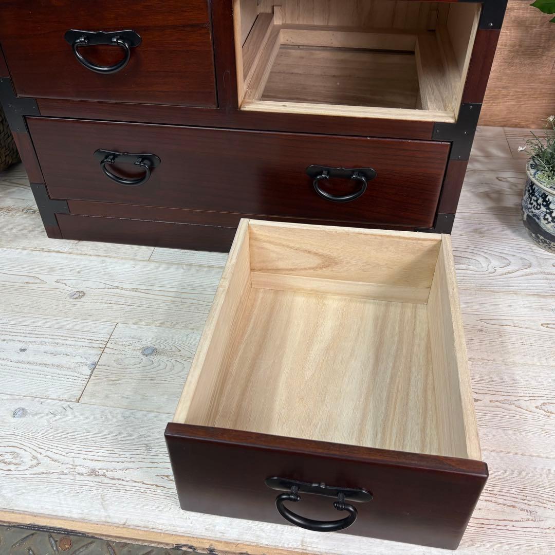 訳あり品！【115】民芸木製桐材天然無垢和箪笥引き戸付き収納家具和タンス飾り棚