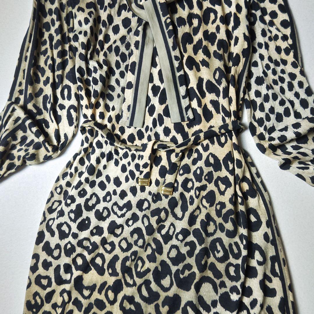 レオナール　ロングワンピース　大判ストール付き　豹柄　シルク混　ボウタイ　ベルト