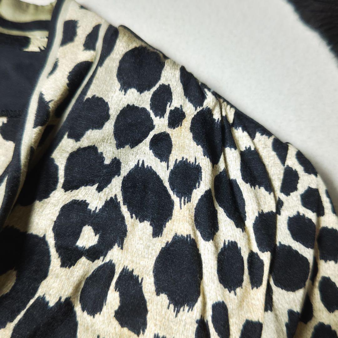 レオナール　ロングワンピース　大判ストール付き　豹柄　シルク混　ボウタイ　ベルト