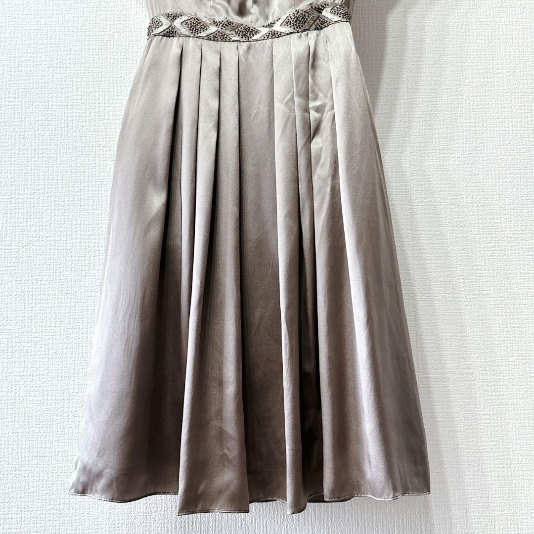 ANAYI シルク100 グレージュ ワンピース ビジュー 新品タグ付