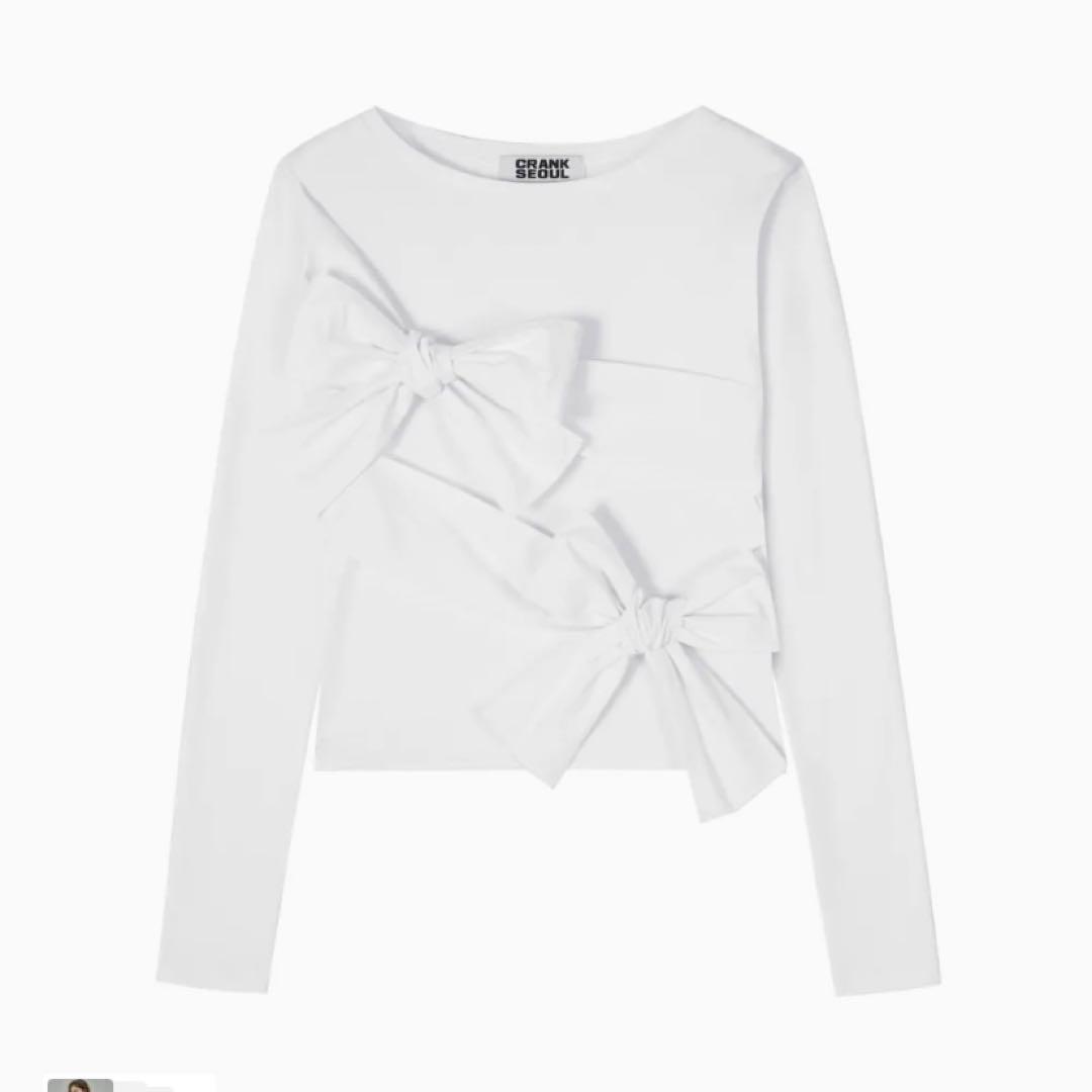 CRANK ダブルリボン長袖トップス ホワイト