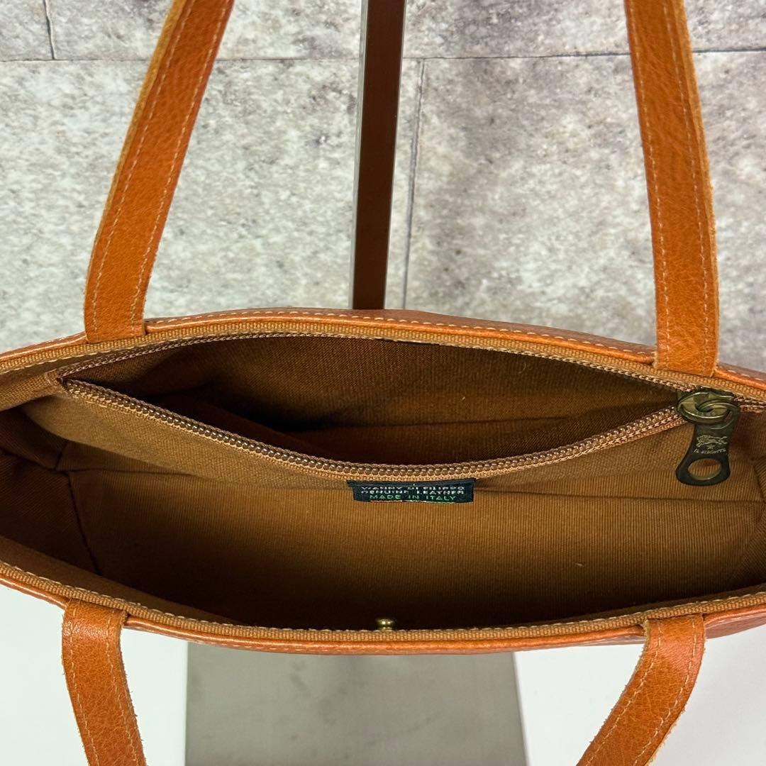 【良品】イルビゾンテ レザー ハンドバッグ ロゴ刻印 キャメル イタリア製