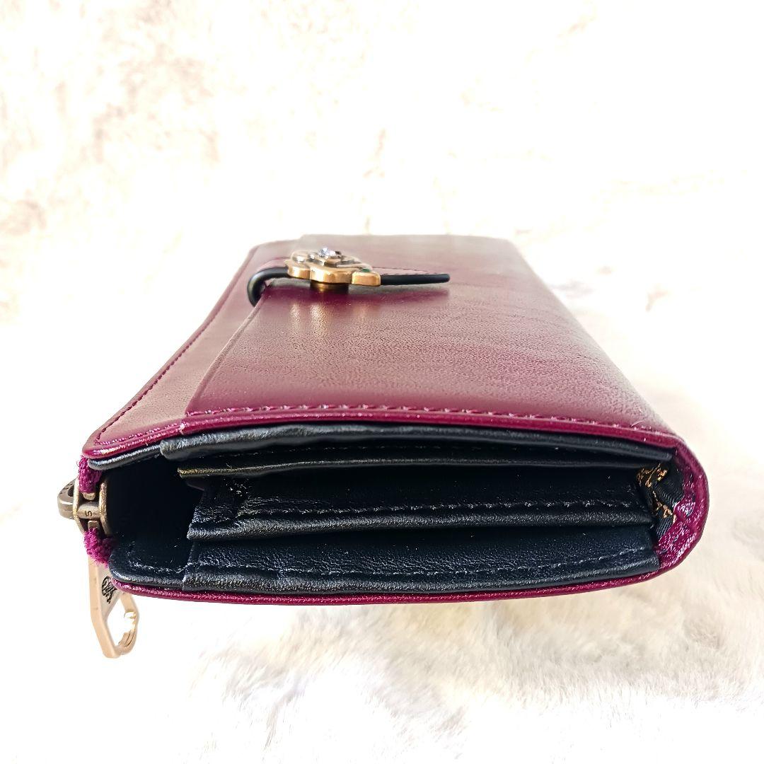 ✨新品✨ アナスイ 薔薇ブローチローズ　L字ファスナー　長財布　革