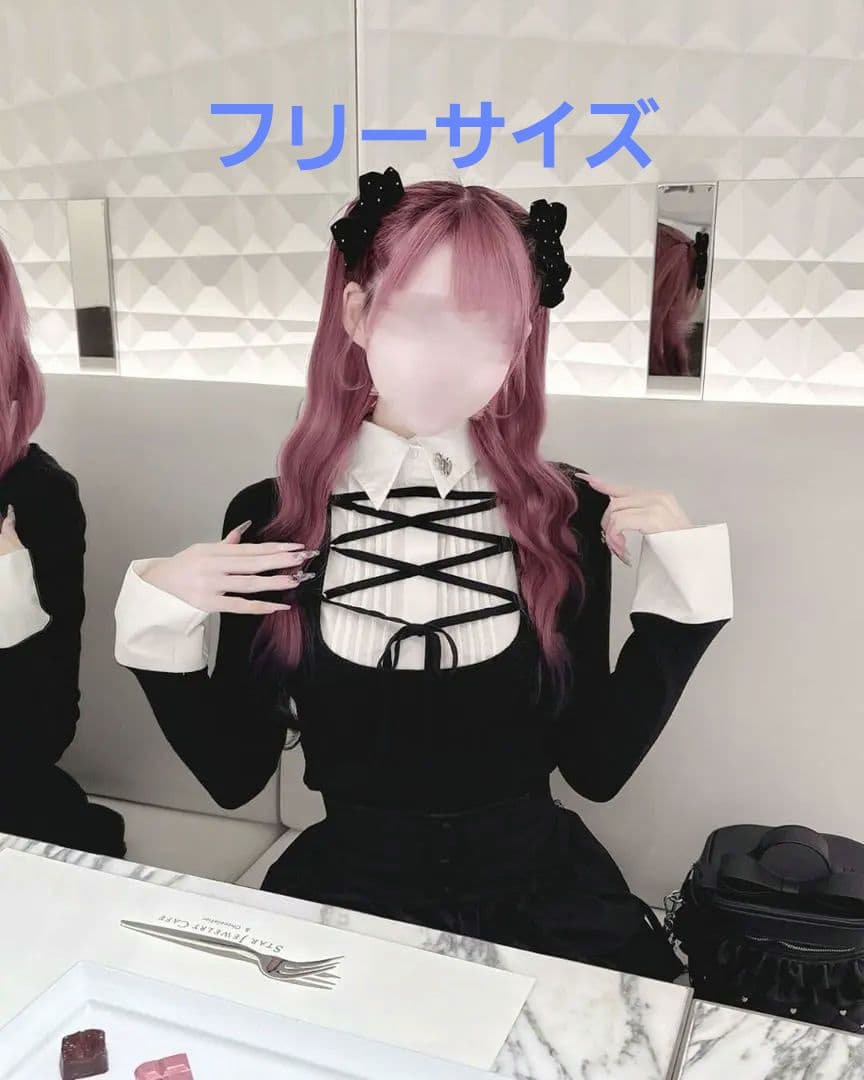 ミシェルマカロン　ハニーミュウ　レースアップドッキングトップス　フリーサイズ　黒