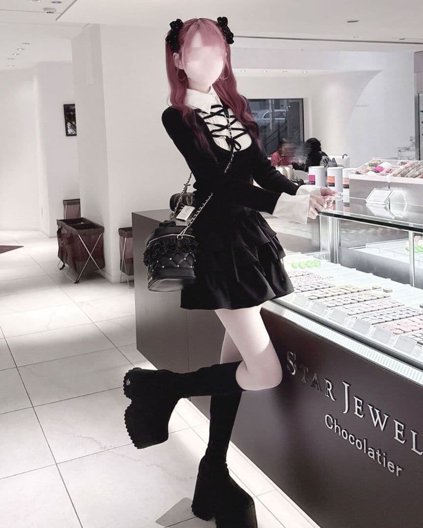 ミシェルマカロン　ハニーミュウ　レースアップドッキングトップス　フリーサイズ　黒