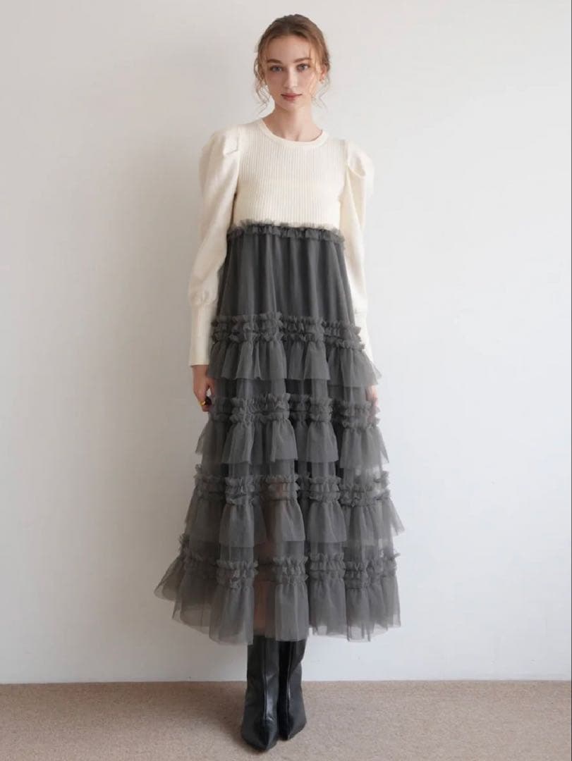 Acka. tulle tiered knit dress ワンピース　即発送