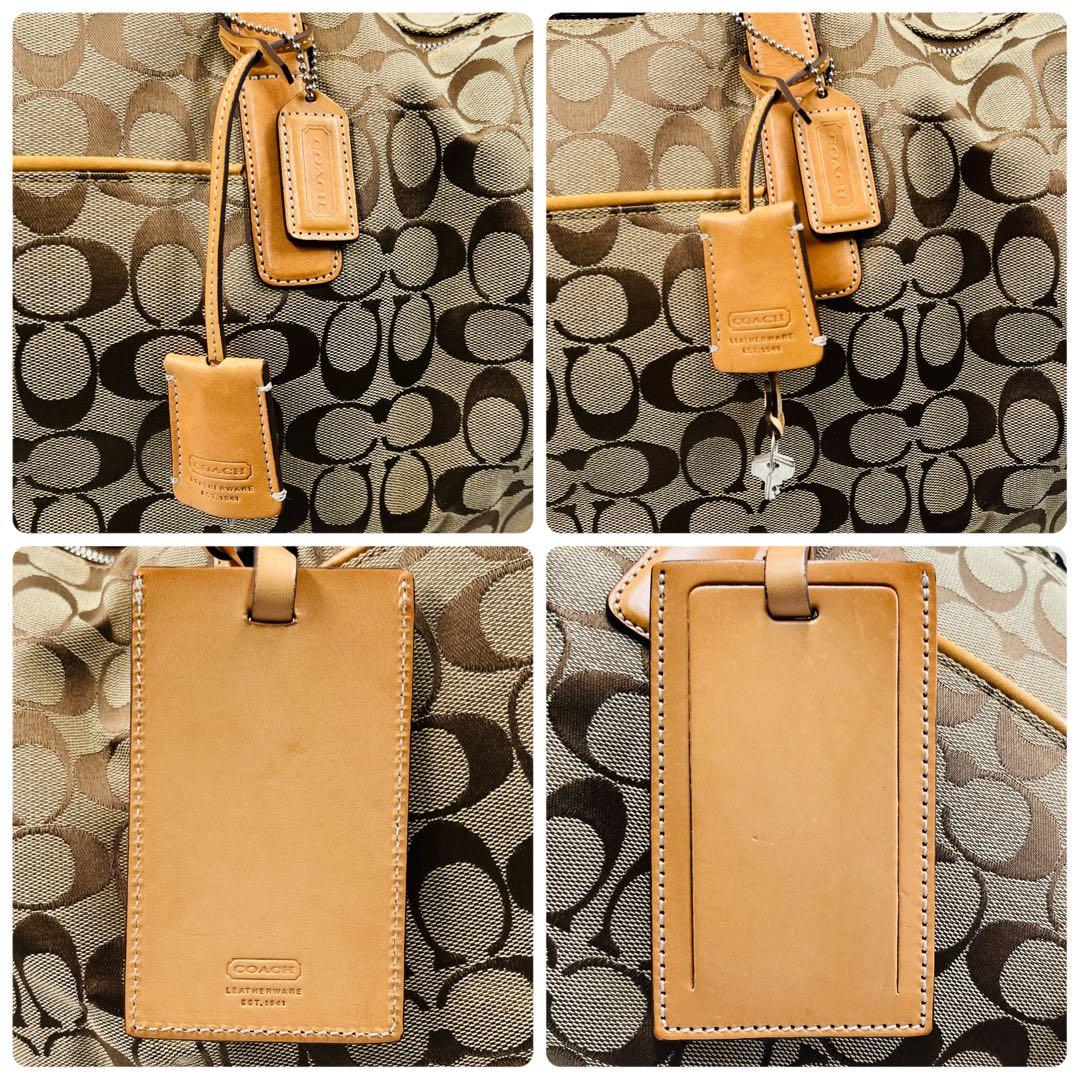 レア コーチ ボストンバッグ 2way シグネチャー ベージュ 大容量 南京錠