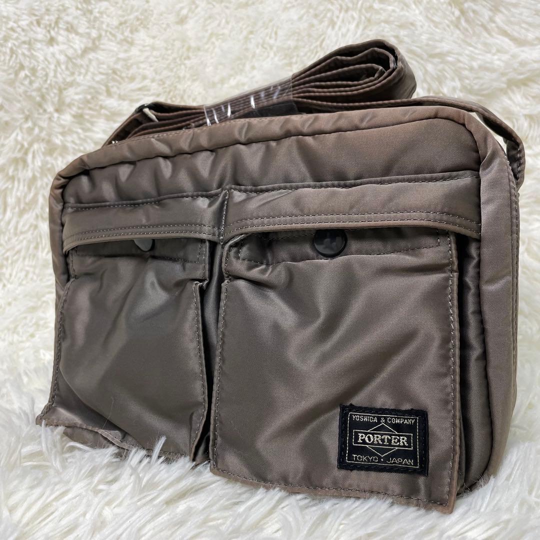 美品 PORTER ポーター タンカー ショルダーバッグ シルバーグレー 二層式