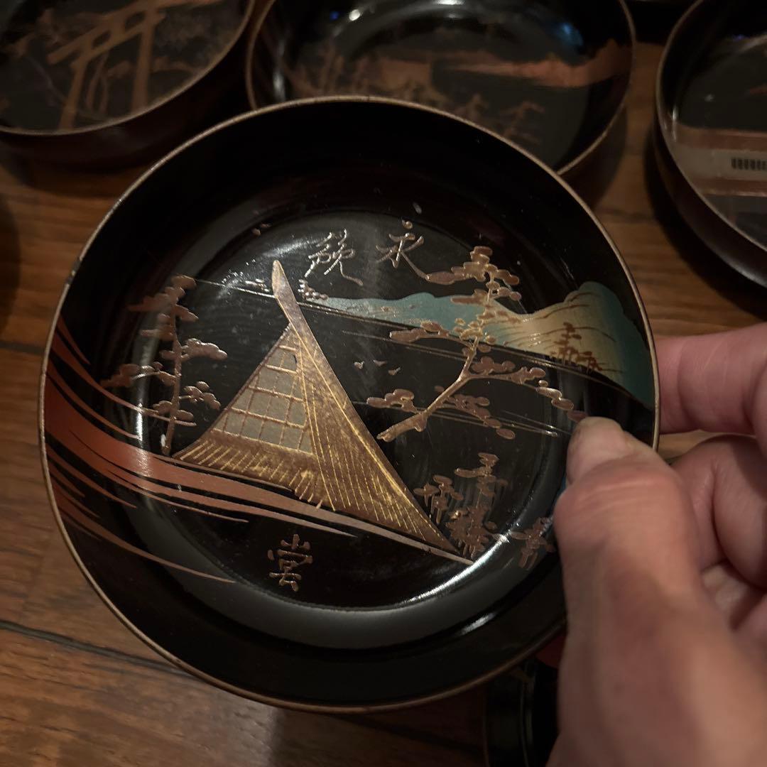 京都名所20選漆器皿二十枚セットアンティーク雅な雰囲気金蒔絵　インテリア実用使い