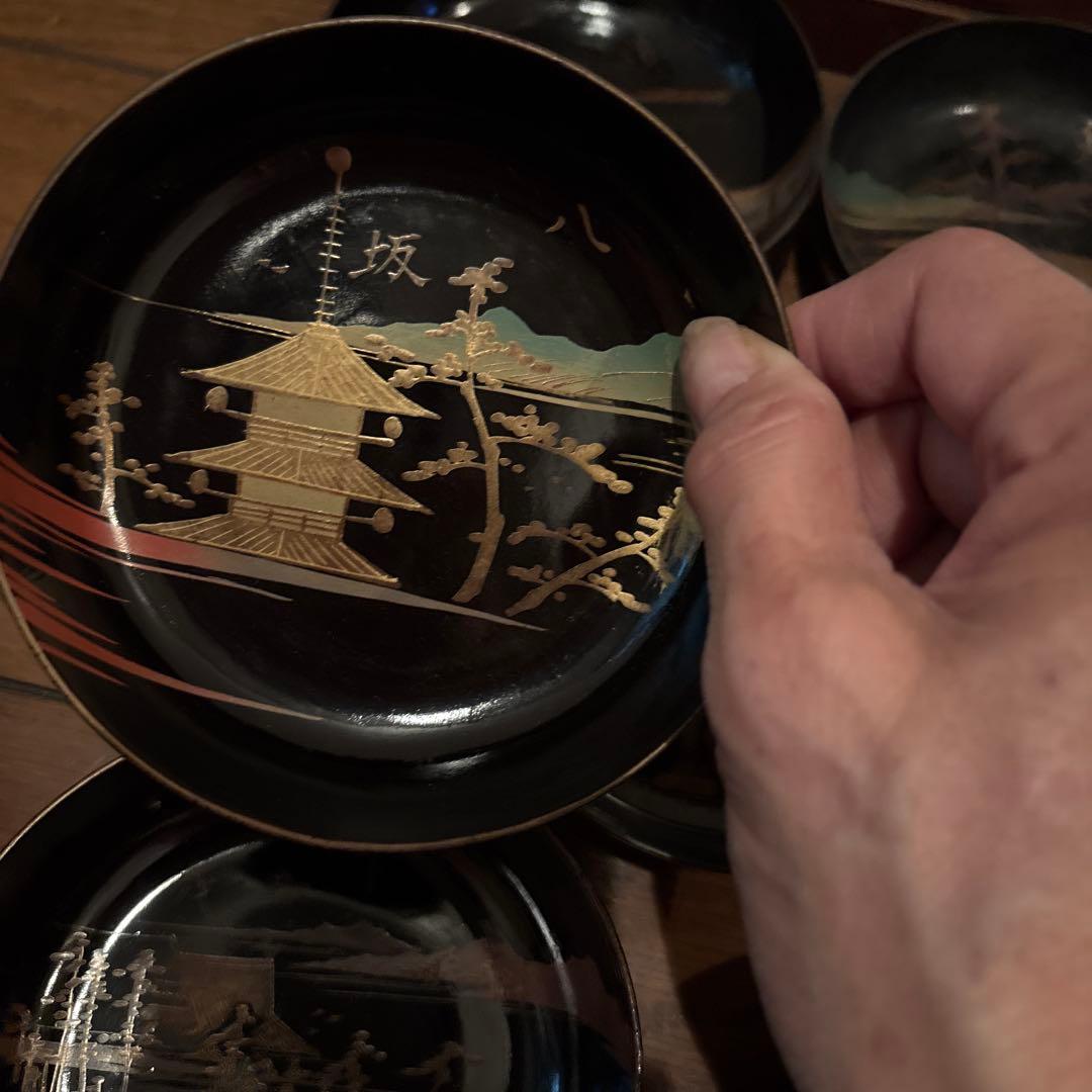 京都名所20選漆器皿二十枚セットアンティーク雅な雰囲気金蒔絵　インテリア実用使い