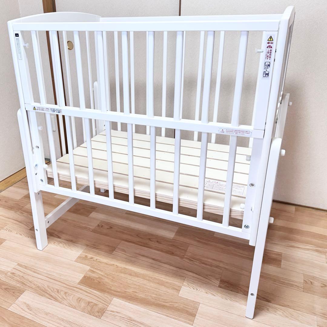 ホワイト木製ベビーベッド　ノモック　Wオープンハイタイプミニベビーベッド　WH
