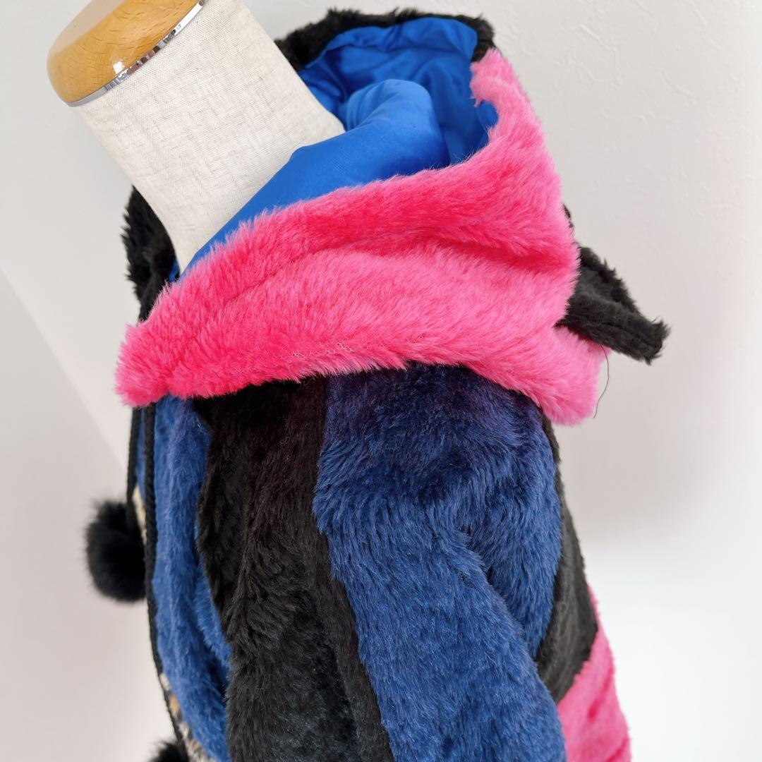 00s 猫耳 豹柄 ファー ポンポン パッチワーク パーカー y2k平成 ギャル