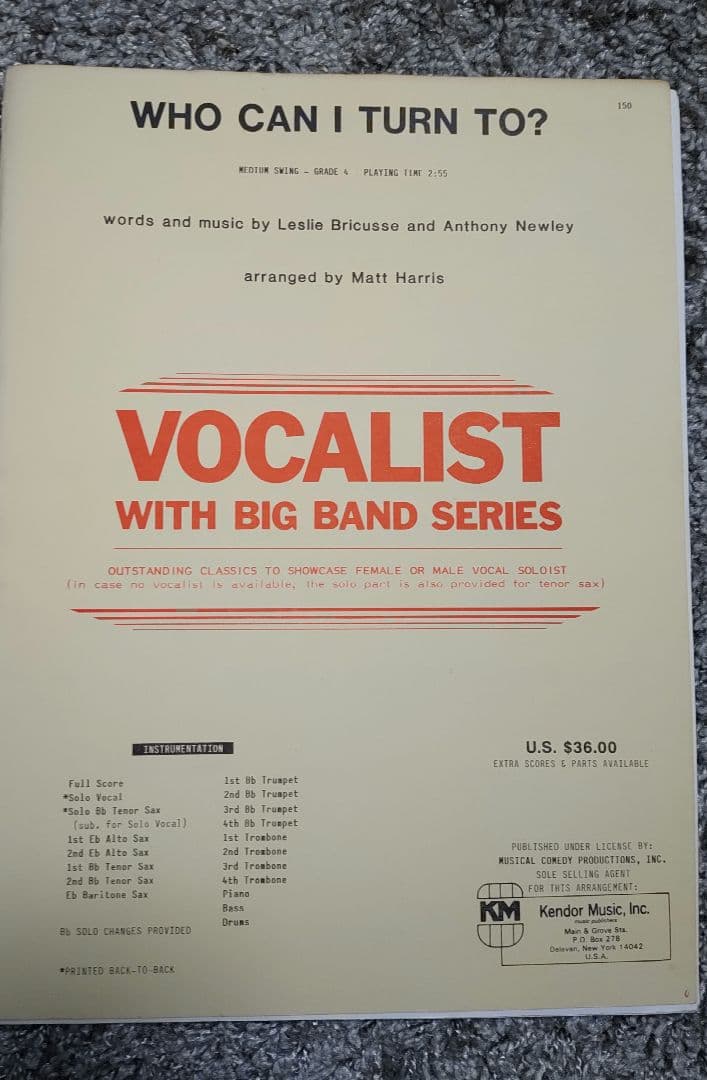 ボーカル　ビッグバンド譜面：WHO CAN I TURN TO?