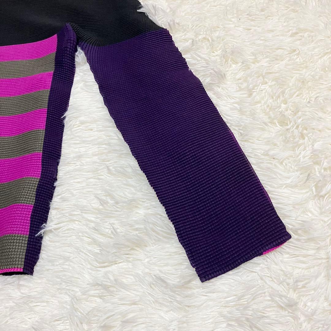 ミーイッセイミヤケ ハイネックカットソー 長袖 総柄 ボーダー