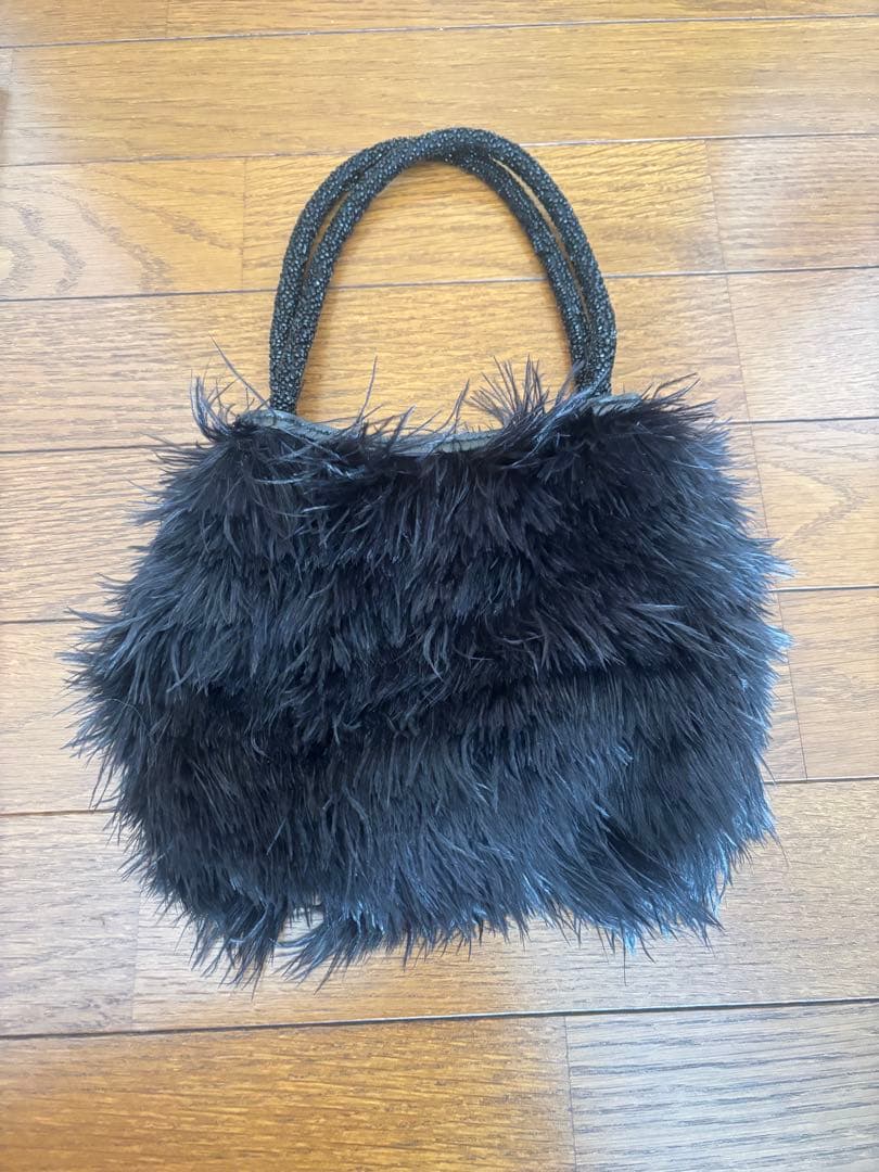 【GUCCI】グッチ ヴィンテージ ミニバッグ ファーバッグ フェザー ブラック