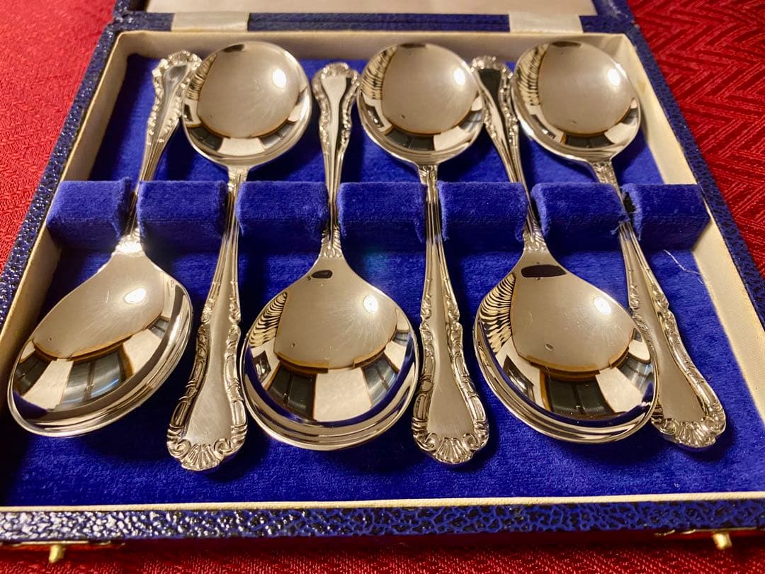 【英国王室御用達☆極美品】Mappin&Webb スープスプーン６本 収納箱付！