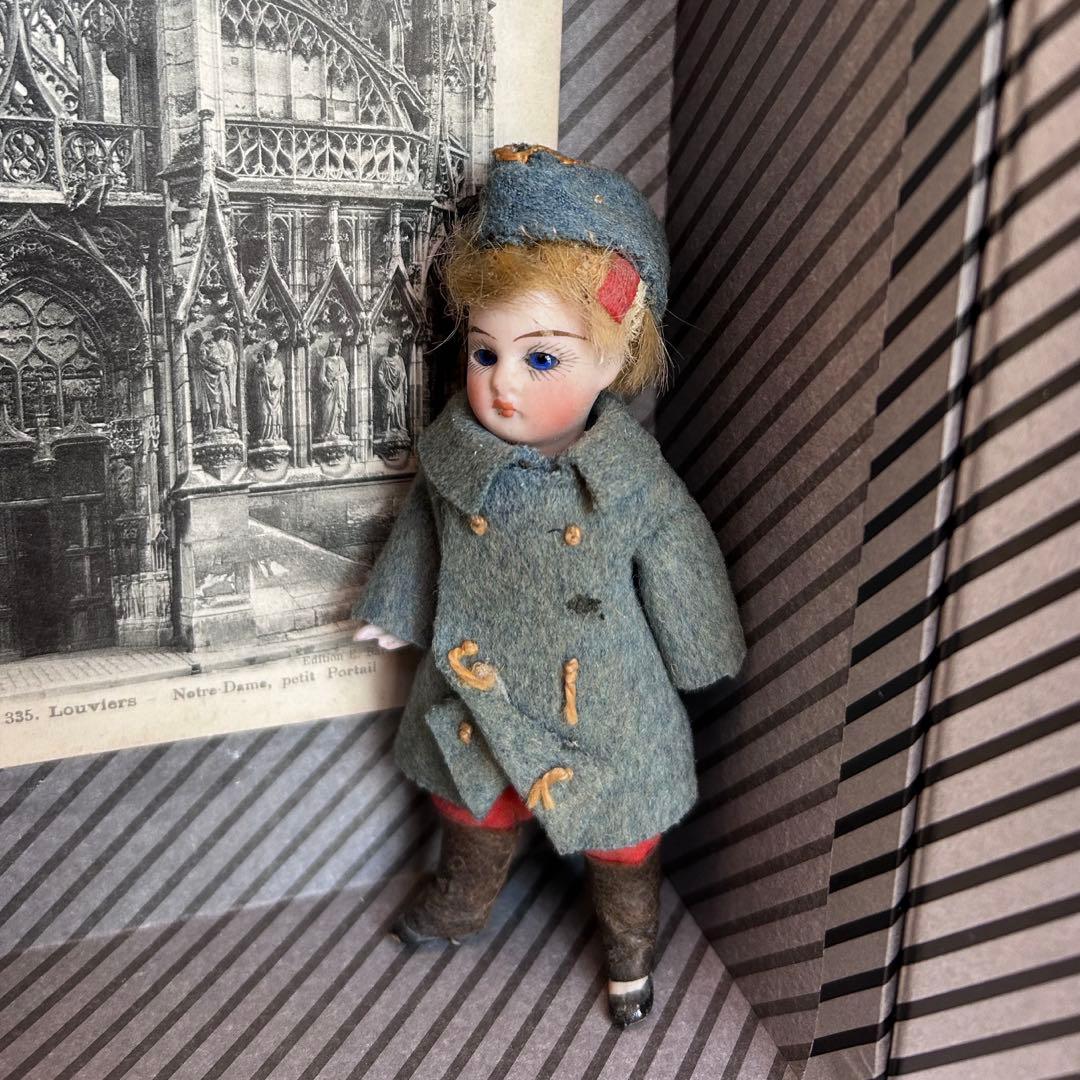 アンティーク ミニョネットドール ビスク11cm フランス兵風 オリジナル衣装